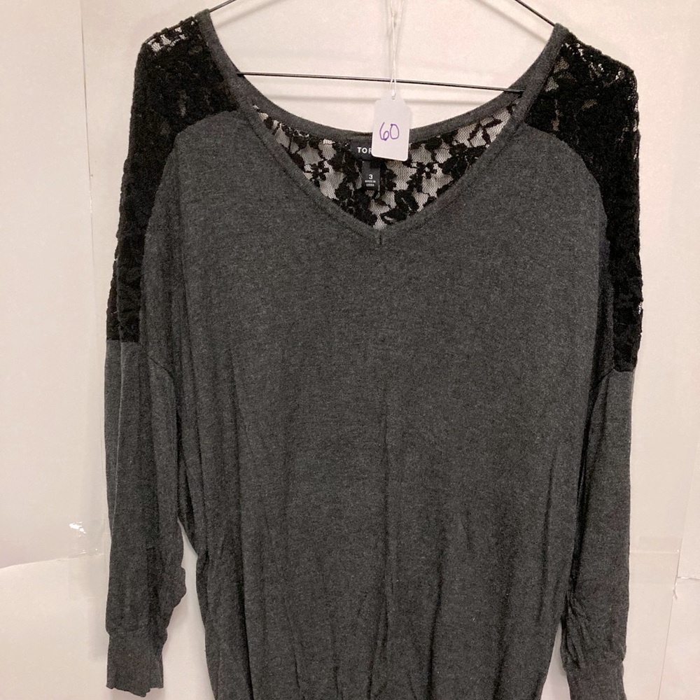Torrid Soft Gray Sweater with Lace size 3